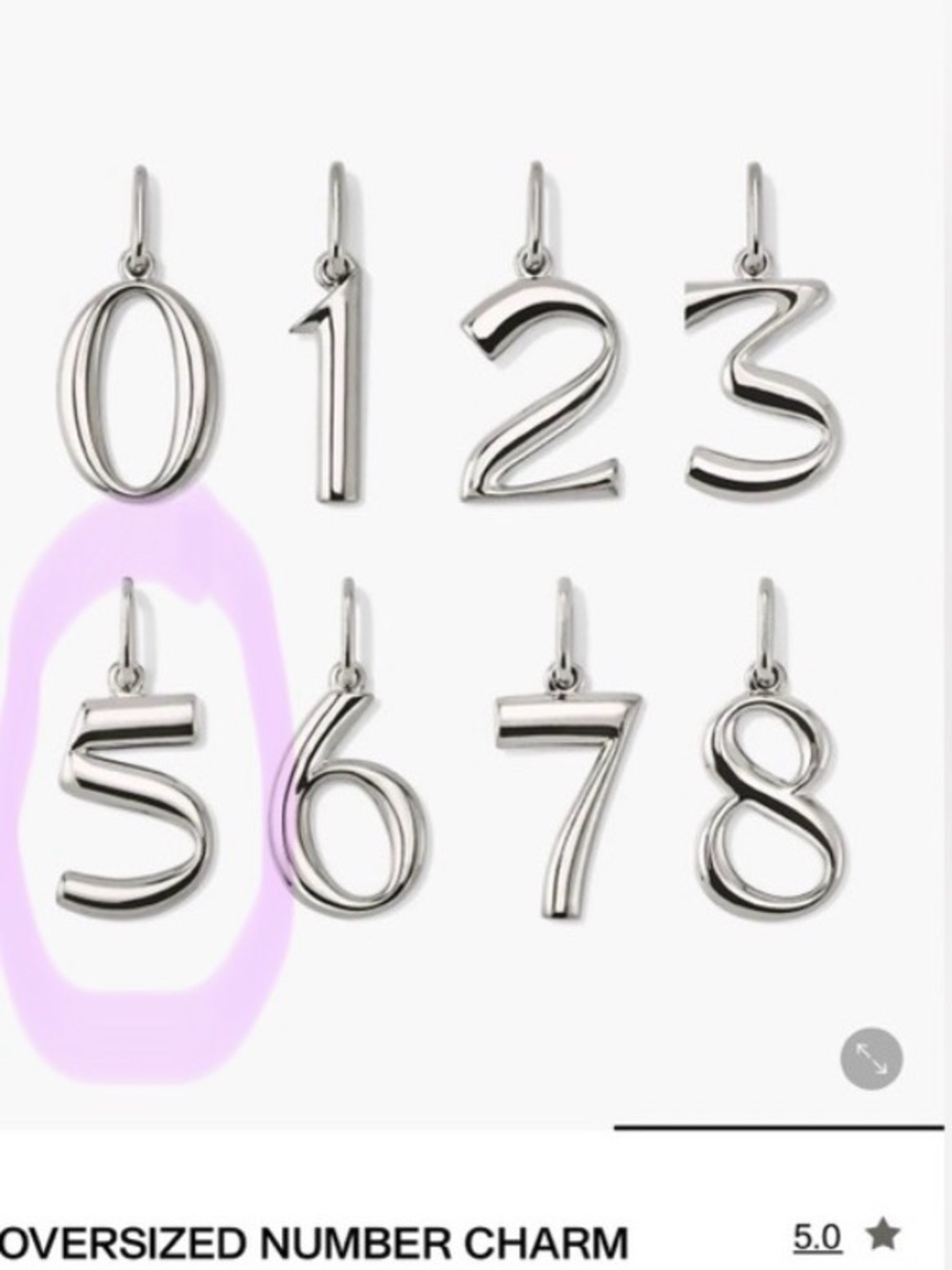 Number 5 Mejuri Sterling Silver Charm Pendant